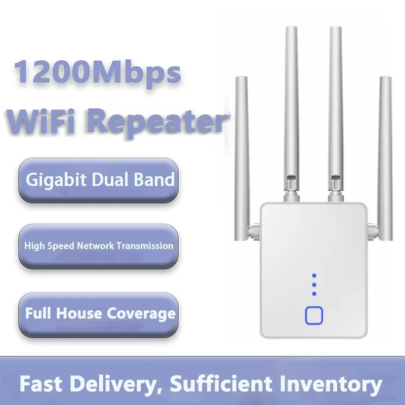 

1200Mbps 2.4G/5GHz WiFi Repeater Wireless Dual Band WiFi Repeater Signal Amplifier Extender Router Long Range Signal Booster