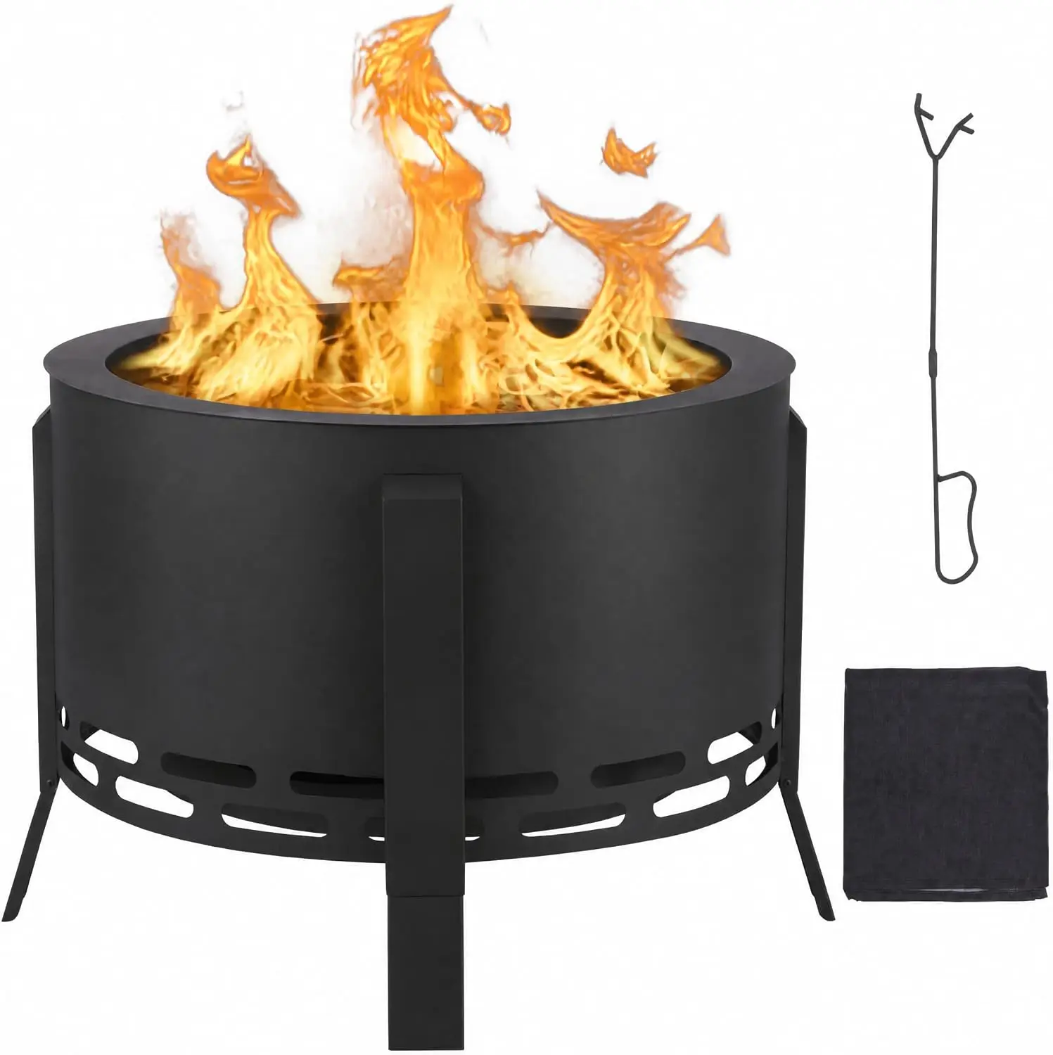 Garvee 26inch Camping Wood Burning Stove Portable Stainless Steel  Mini Lightweight Stove Outdoor Cooking BBQ Picnic BBQ Cooker Travel Adventure Tools Wood-Burning Firepit, Ash Tray Base, Adjustable Feet, Fire Poker