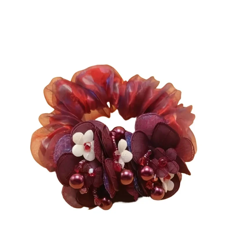 New 3 Flower Hair Ring Women Pearl Headdress Flower Bold Highly Elastic Rubber Band Mother All-Match Hair Accessories  Scrunchie