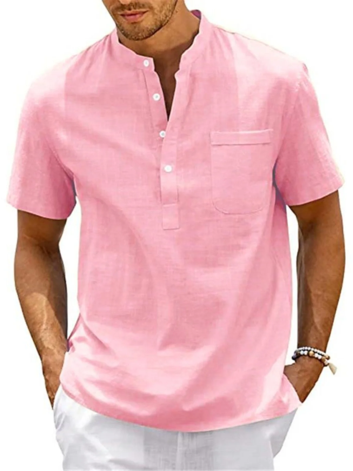 

Casual Color Stand Collar Thin ort Sve irt Youth Faion Breathable Lightweight Summer Top for Men
