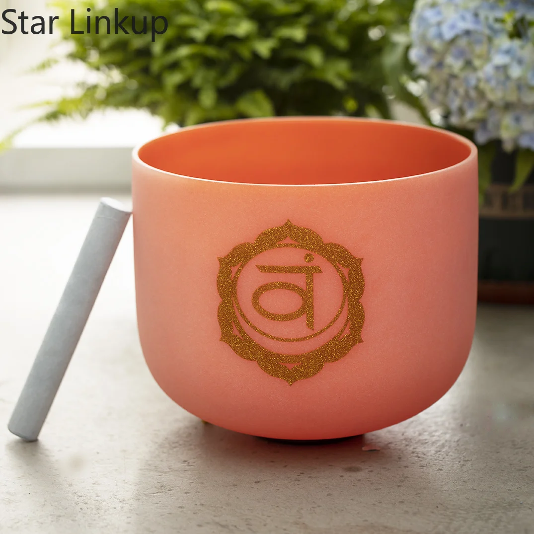 Cuenco de cristal de cuarzo naranja de 10 pulgadas Star Linkup, afinado con precisión a la nota D para la regulación del chakra sacro del ombligo, vibraciones armónicas cálidas que limpien eficazmente las bloqueaciones energéticas