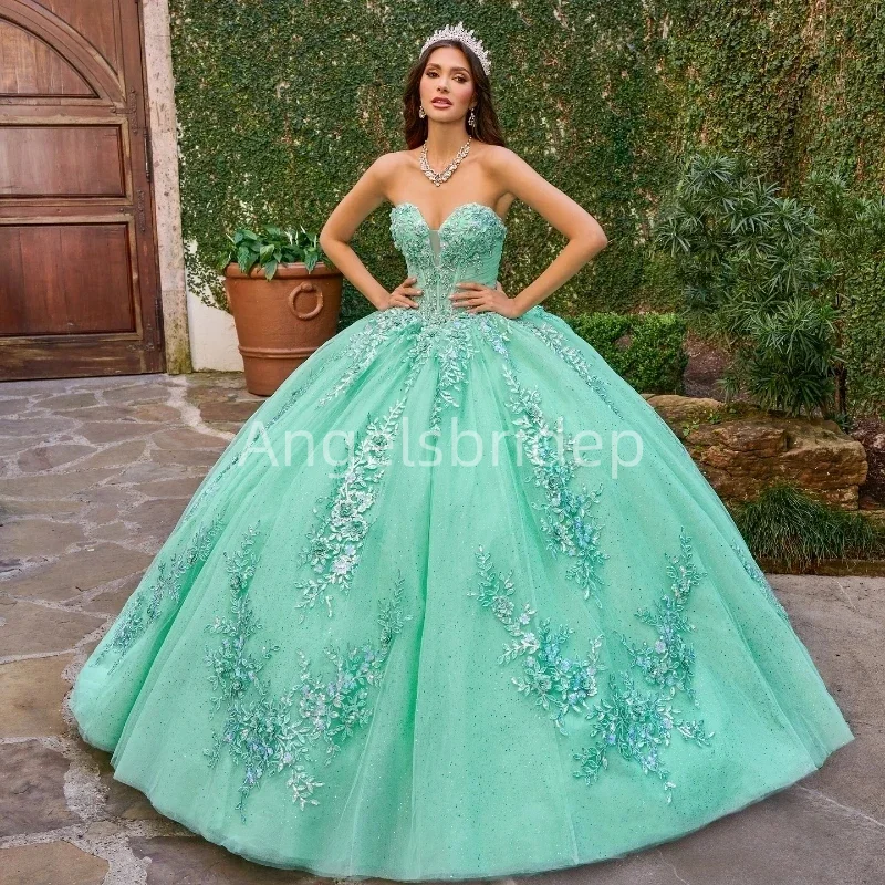 فستان حفلات سهرة أخضر بالنعناع من Angelsbridep مع رأس ، ثوب كرة ، فساتين سويت 16 ، فساتين Quinceanera