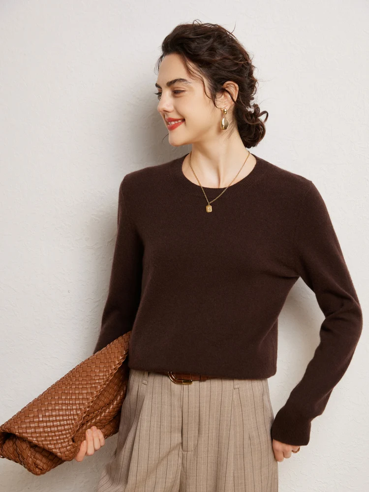 

Women 100% Cashmere Sweater Round Neck Pullover Autumn Winter Basic Cashmere Knitwear Soft Solid Long Sleeve Simple Clothing Top