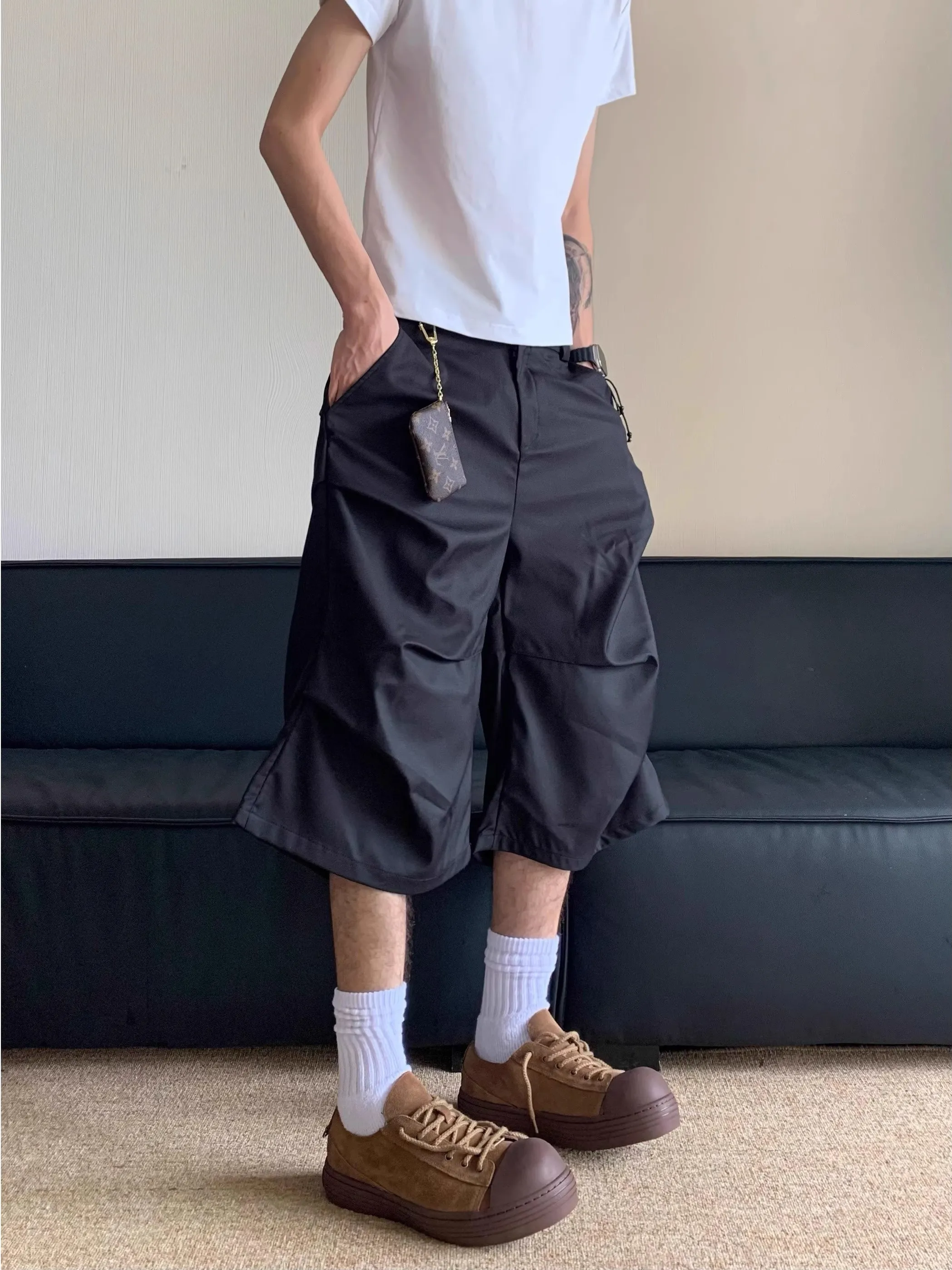 

Мужские повседневные брюки-кюлоты в американском ретро-стиле с плиссировкой, широкие, укороченные, CleanFit Haome, новинка 2025 года