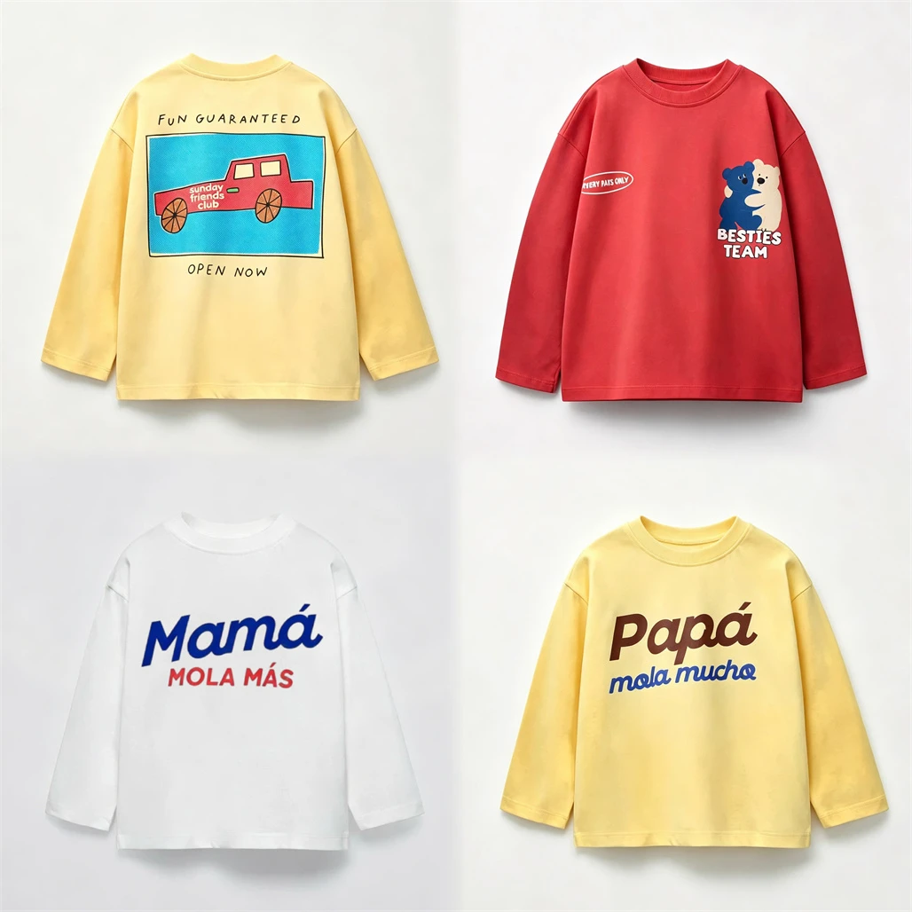 Crewneck Bottoming Shirt For Children 2026 Spring Summer Clothes Simple All-match TShirt Red Yellow White Tees Outer Wear