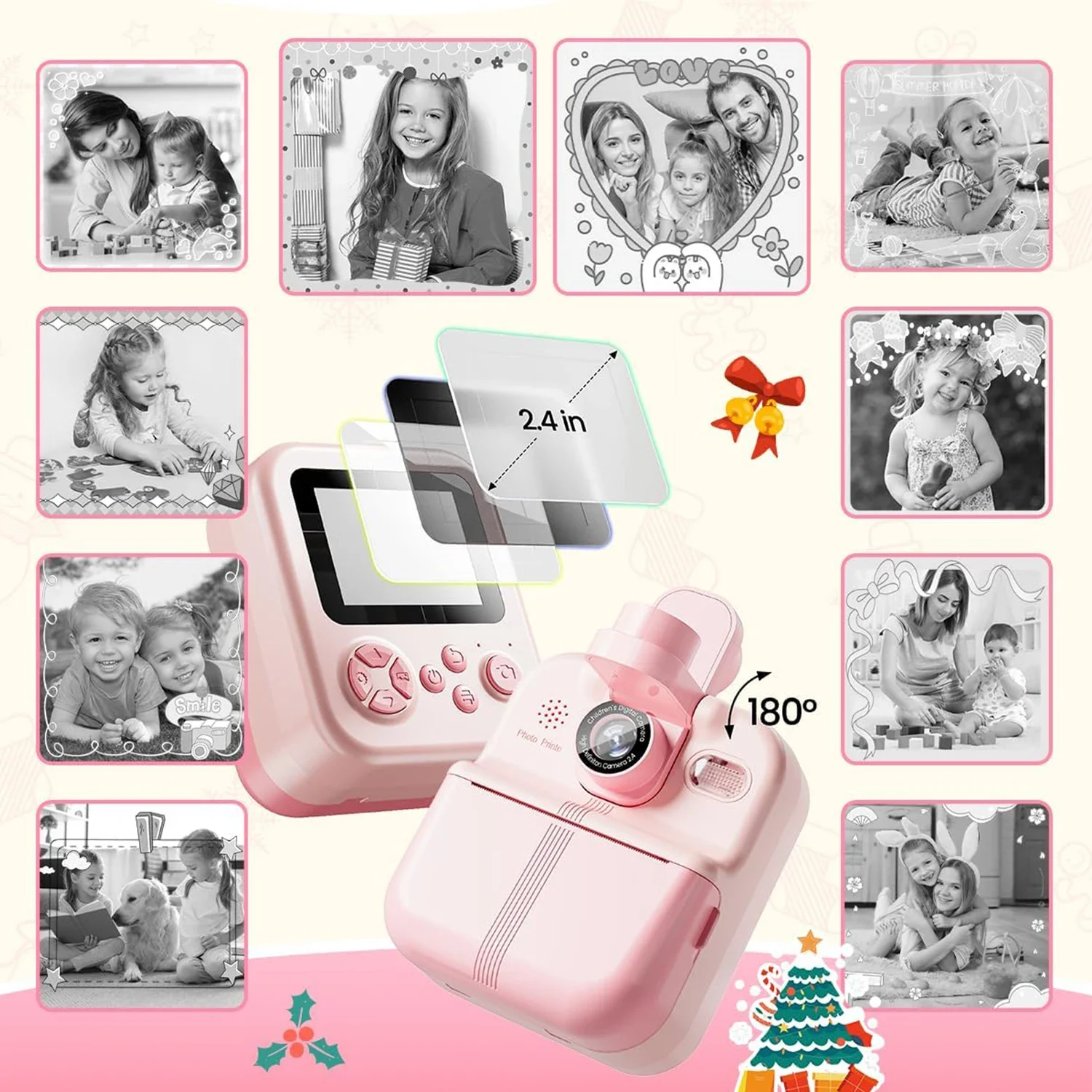 Câmera infantil com impressão instantânea, conexão bluetooth, foto 1080p hd, câmera infantil para meninas, meninos de 3 a 12 anos, aniversário, presentes de natal