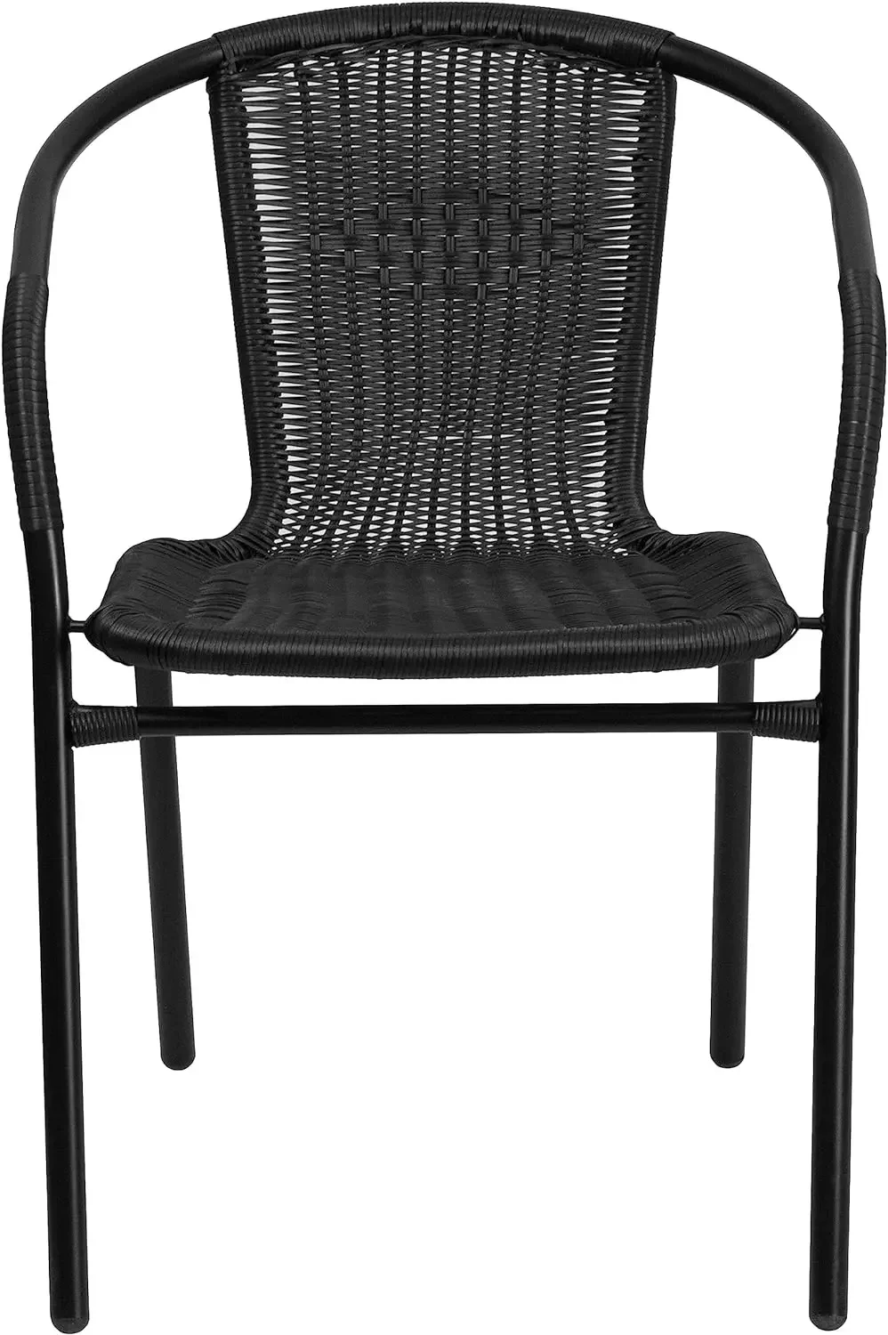 Chaise empilable en rotin noir pour intérieur et extérieur, dossier incurvé, restaurant, paquet de 4