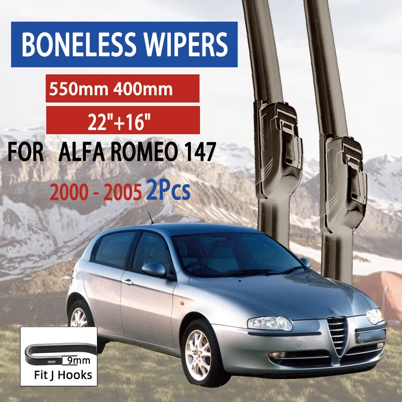 Do Alfa Romeo 147 2000 - 2005 Wycieraczka przednia samochodu w kształcie litery U Miękka gumowa wycieraczka bez kości HD Cicha, trwała i łatwa w montażu wycieraczka 22"16"