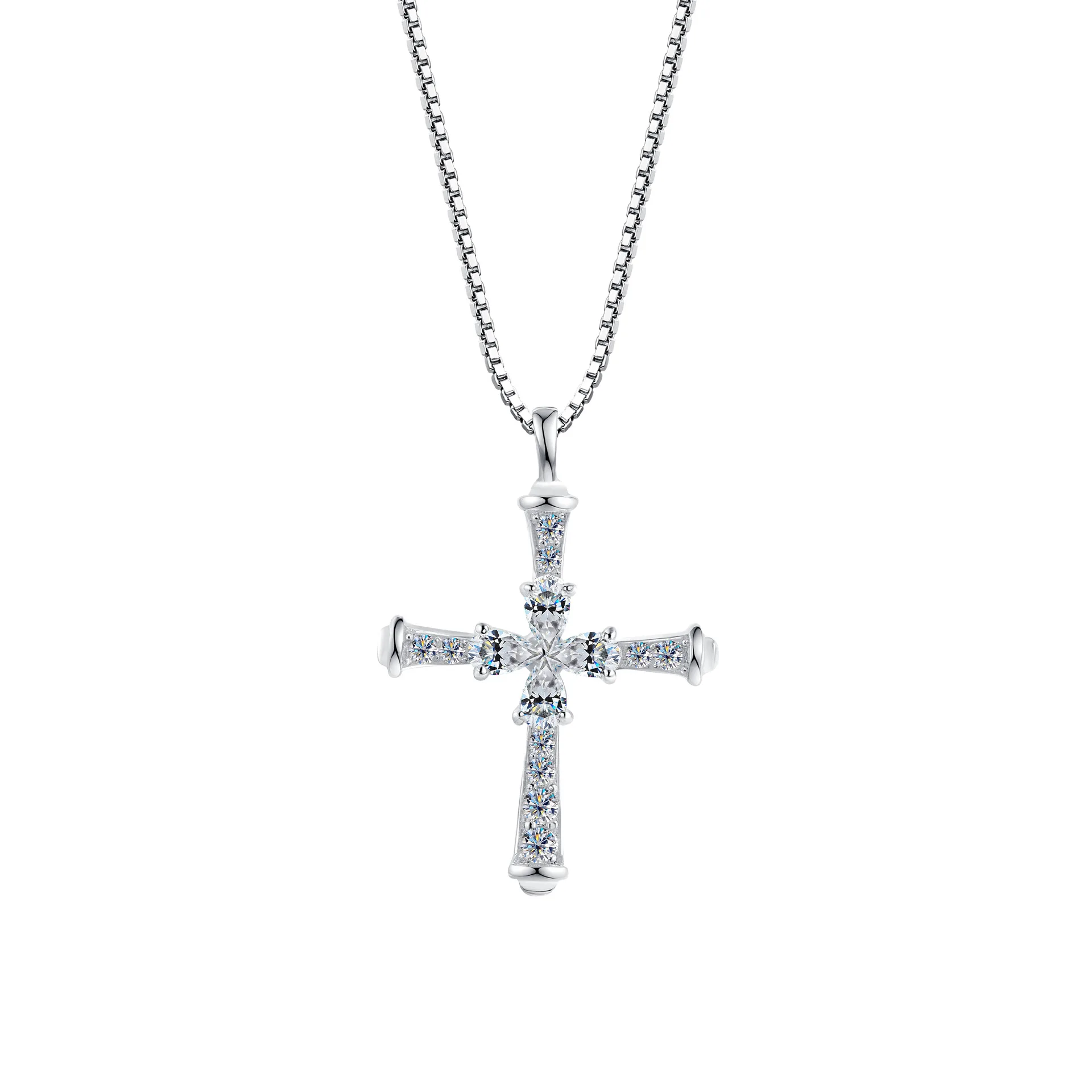 

S925 Sterling Silver D Color VVS1 Moissanite Cross Necklace Sweater Chain Jewelry Gift for Valentine's Day