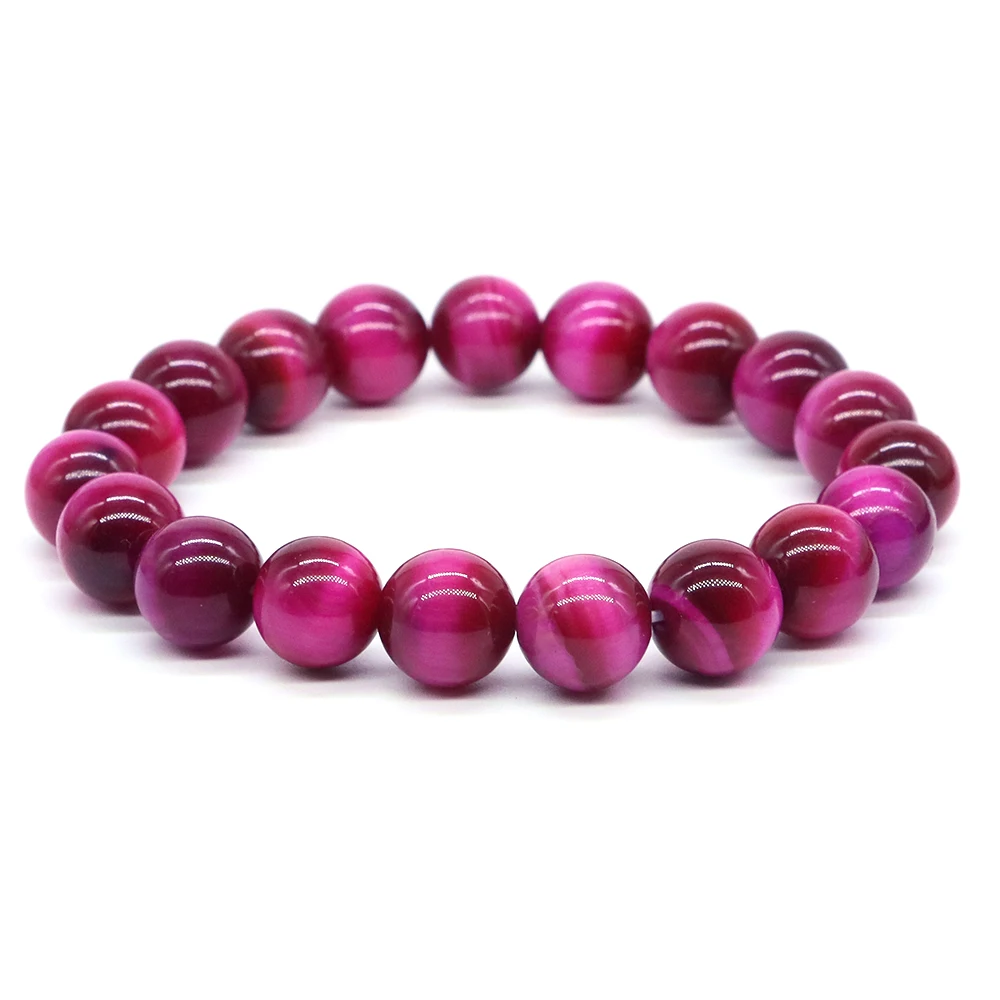 

Rose Tiger Eye Bracelets Women Men Natural Stone Round Bead Handmade Yoga Healing Elastic Bangles Couple Casual Jewelry Pulsera