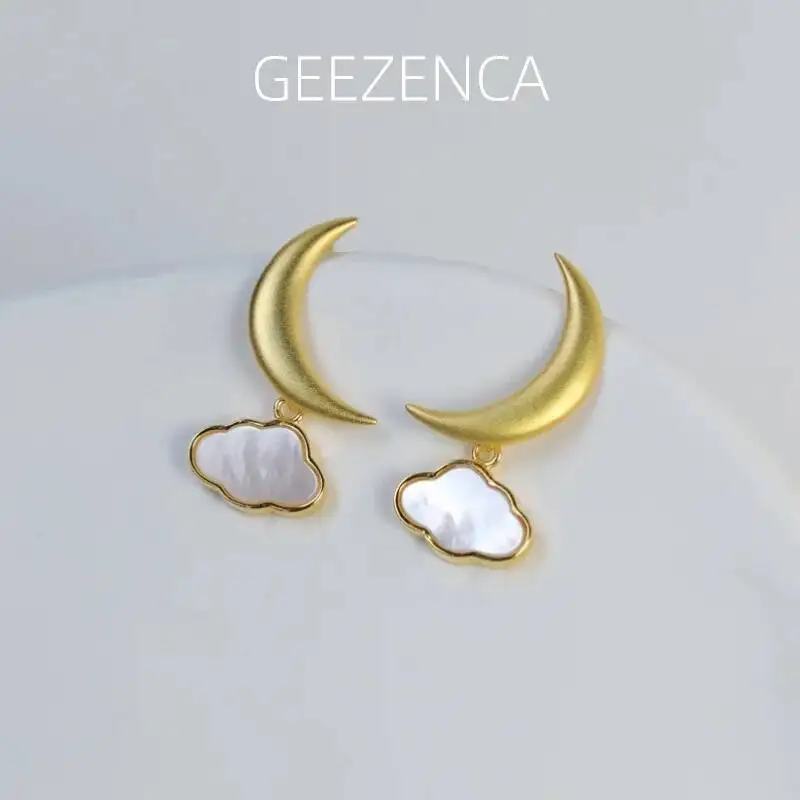 

GEEZENCA 925 Silver 18K Gold Moon White Mother of Pearl Cloud Earrings For Women Designer Chic Cute Unique Earring 2023 New Gift