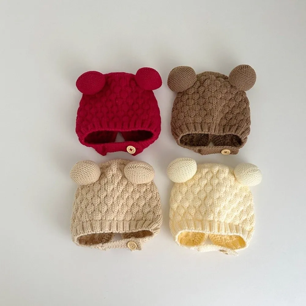 

New Warm Knitted Hat Coldproof Windproof Ear Protection Hat Cute Bear Knitted Beanie Hat Autumn and Winter