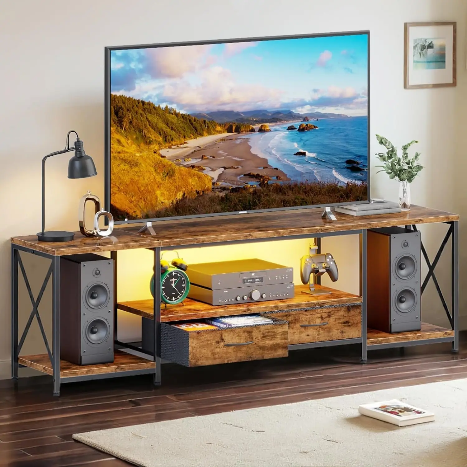 

LED TV Stand for 75 70 Inch TV with Fabric Drawers LED Entertainment Center Television Stands Storage Shelves for Living Room
