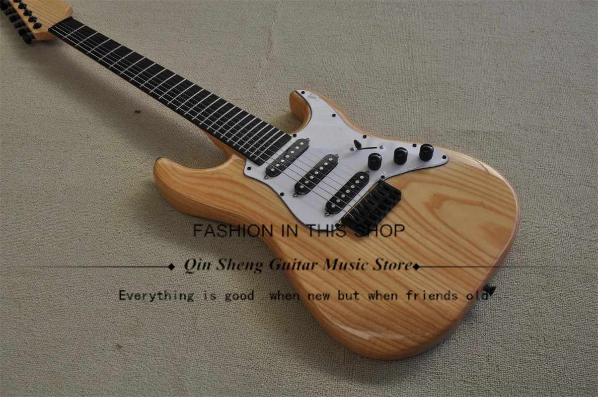 

7 Strings Electric Guitar Natural Color Guitar ASH Wood Body Maple Neck Rosewood Fingerboard Fixed Bridge Black Tuners