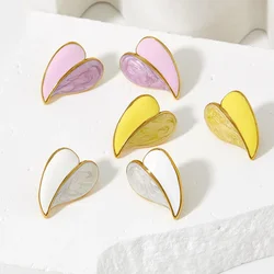 Glaze Big Heart Stud Earring for Women White Pink Purple Yellow Color LOVE Temperament Sweet Jewelry Christmas Girlfriend Gift