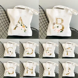 Lace Fashion Flower Letter Canvas Ladies Shopping Bag 2022 Large Capacity Reusable Tote Bags Printing Women's Shoulder Handbag