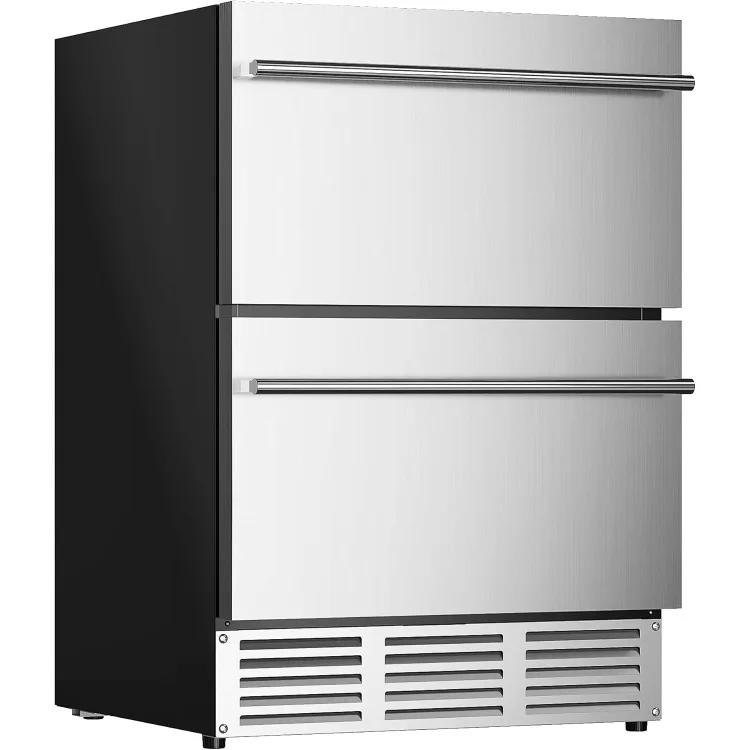 

24 Inch Under Counter Double Drawer Fridge, Weather Proof Stainless Steel Outdoor Beverage Refrigerator for Patio, Built-in