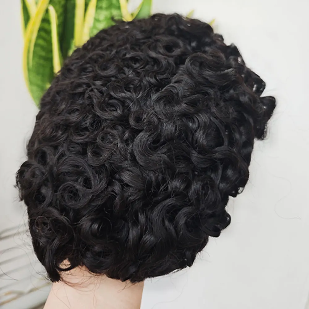 Curly Indian Remy Human Hair Toupeee For Men Swiss Lace Wig 15MM Culry Breathable Comfortable Suitable for Various Occasions