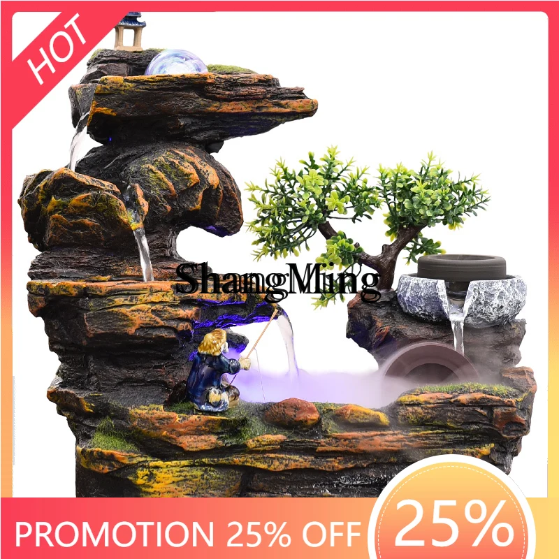 SM Fashion Exquisite Living Room Lucky Rockery Flowing Water Landscape Small Fountain Ornament Desktop Feng Shui Wheel Ornament