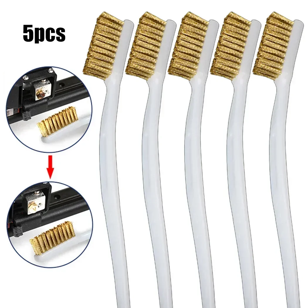 

5PCS Plastic Handle Brass Wire Brush For Industrial Devices Polishing Cleaning Metal Remove Rust Brushes Brass Cleaning Brushes