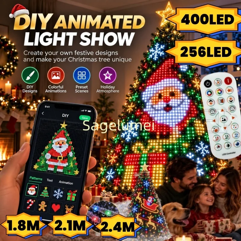 256/400Leds 1.8M 2.1M 2.4M Addressable LEDs Create 200+ Patterns Smart Christmas Tree Lights - Change Your Tree from Your Phone