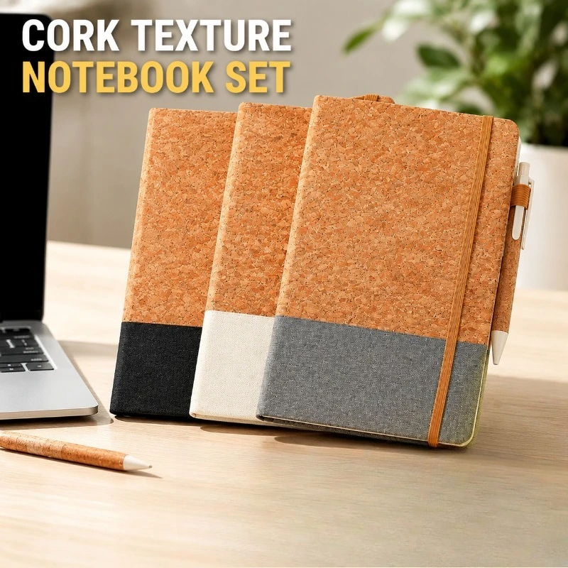 Soft‑textured Wood‑grain Spliced Hardcover Journal Elastic Strap Closure Elegant Business Memo Work Notepad for Workplace
