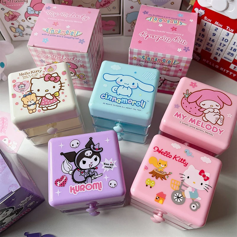 Sanrio Hello Kitty Mini Organizer Cartoon Cinnamoroll Melody Double Layer Jewelry Organizer Box Desktop Storage Box Girls Gifts