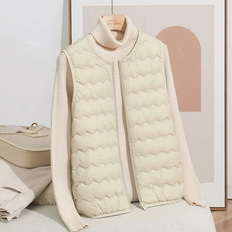 Schinteon 女性の 90% 軽量ホワイトダックダウンベストノーカラー秋冬ライナートップ 2025 新しいノースリーブジャケット