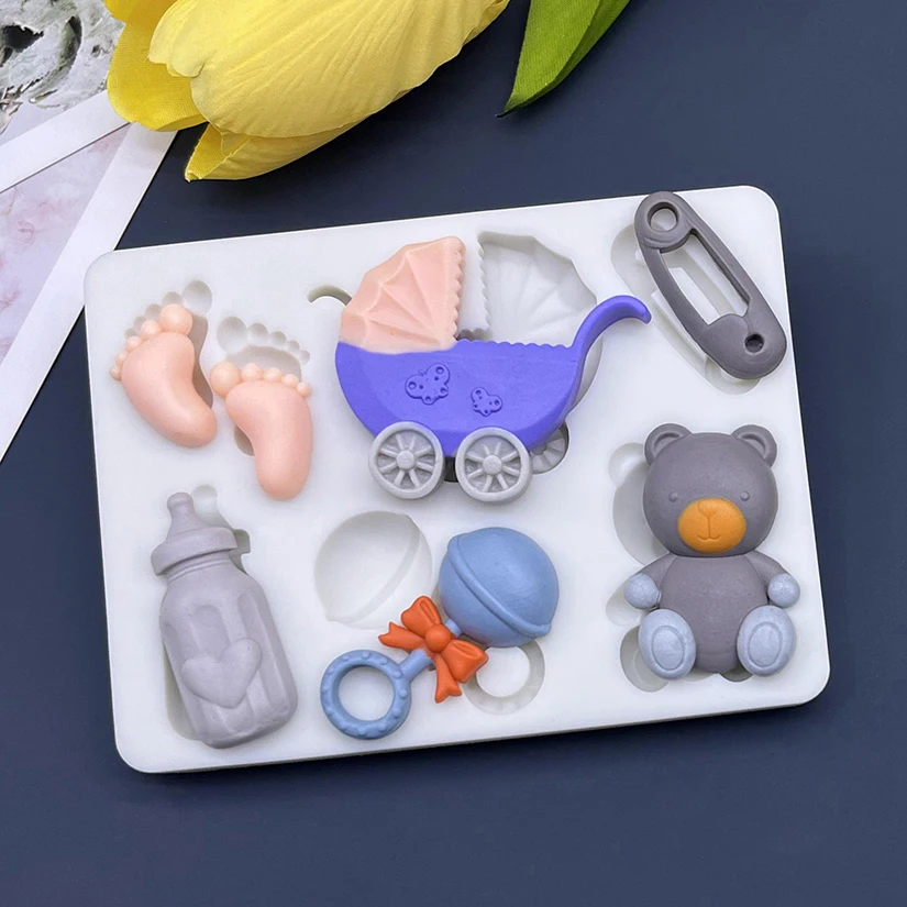 Baby Barriage Feeding Bottle Bear Silicone Mold Sugarcraft Chocolate Cupcake Baking Mold Fondant Cake Decorating Tools