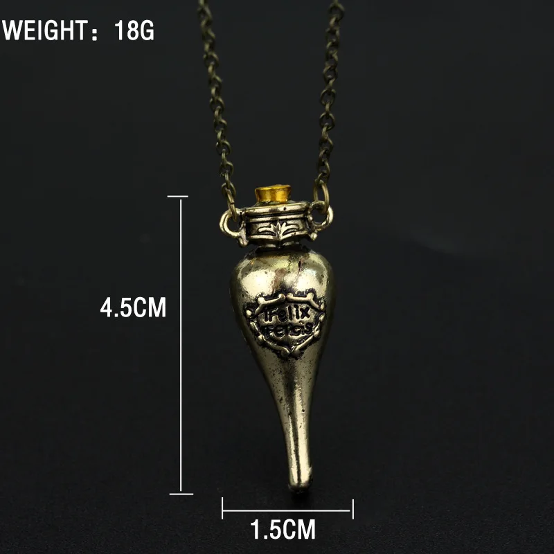 Collares de aleación de Harry Potter para mujeres, hombres y niños, botella de medicina líquida, collar de insignia de varita mágica de Felix feliz,