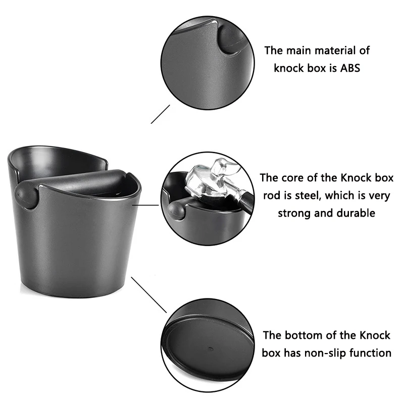 Boîte à café noire antidérapante, barre à frapper détachable, absorbant les chocs, broyeur de café, bac de résidus, boîte à expresso, outil de Barista