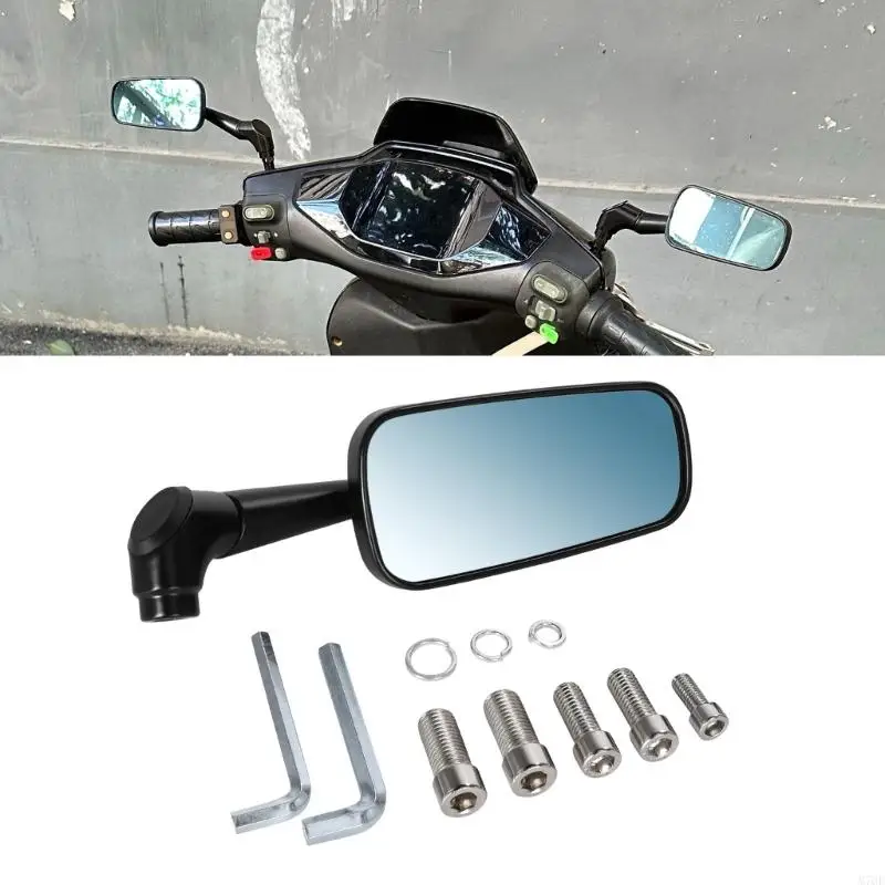 M76E Motorrad-Seitenspiegel aus schwarzem Metall mit blau getönter Linse, einstellbarer Sichtposition und Montagematerial für – Detail 4