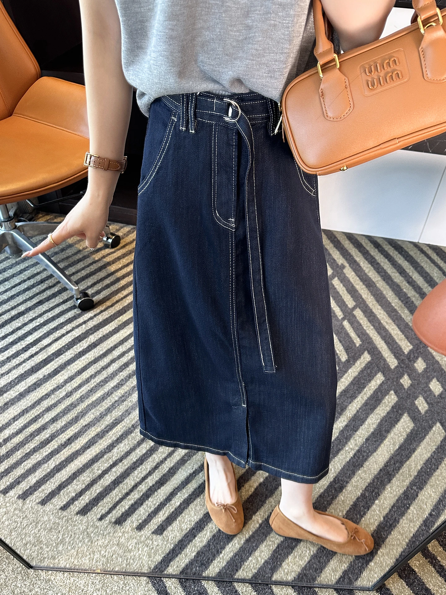 

High Waist A-Line Skirt Women's Summer Thin Ropa De Mujer Invisible Wide Hip Lenzing k Denim f-length Split Skirt