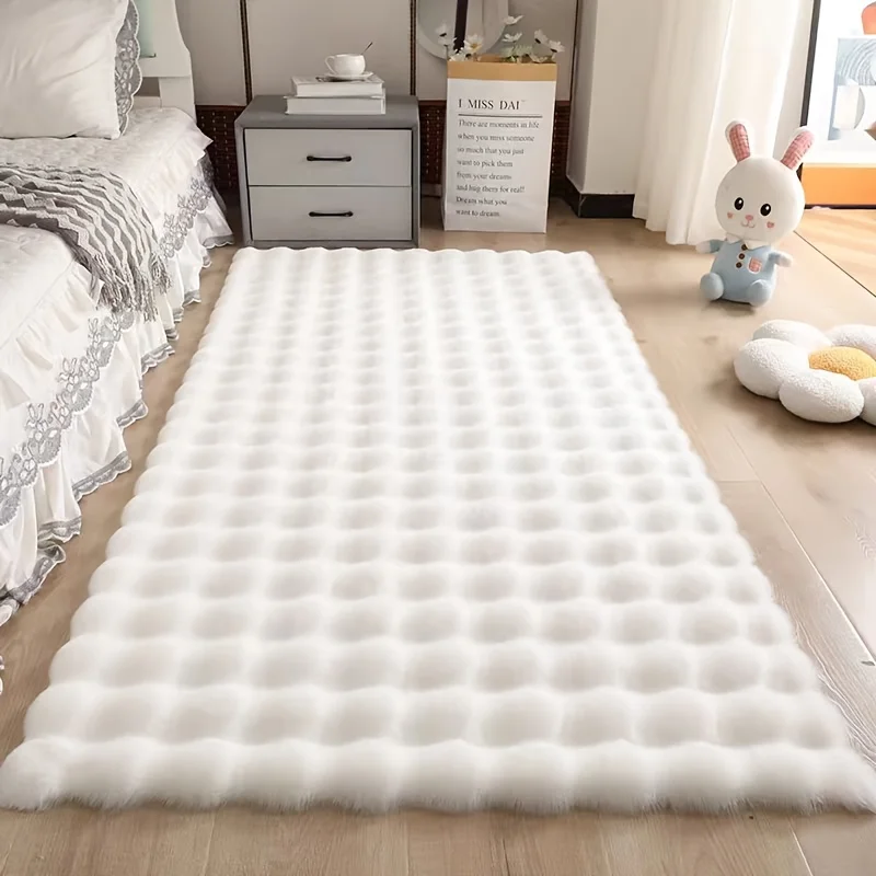 1 Cream-colored Shag Rug with A Plush Pile; Comfortable and Slip-resistant; Made of 100% Polyester; Thick, Long-pile Bedroom Rug