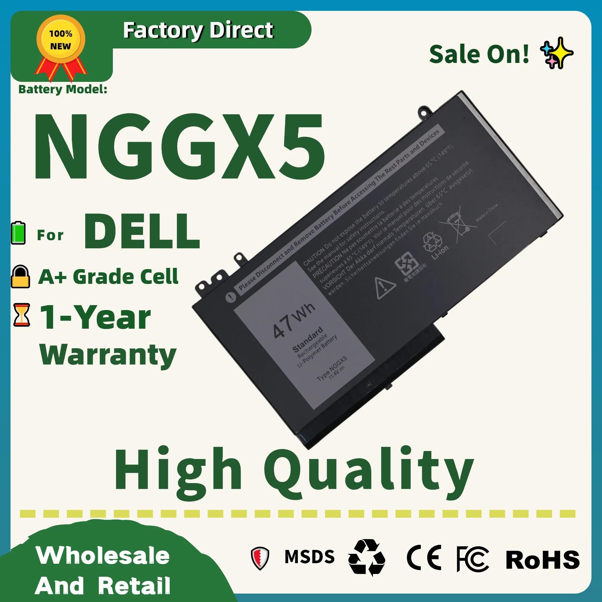 

Factory Direct! NGGX5 Laptop Battery For Dell Latitude E5270 E5470 M3510 E5570 JY8D6 E5550 954DF 0JY8D6