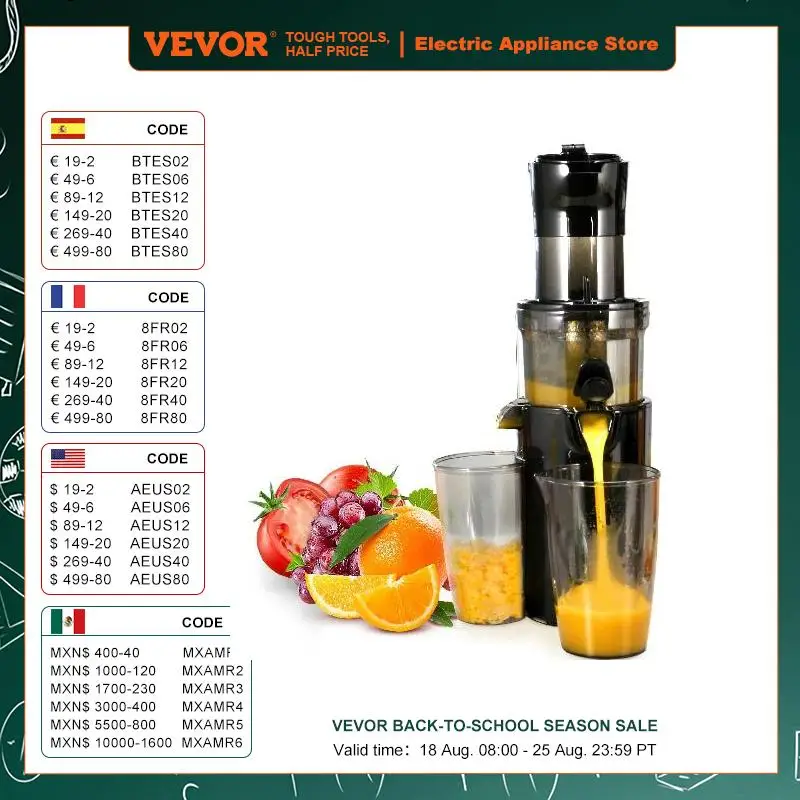 VEVOR Masticating Juicer Cold Press Juicer Machine 2.6