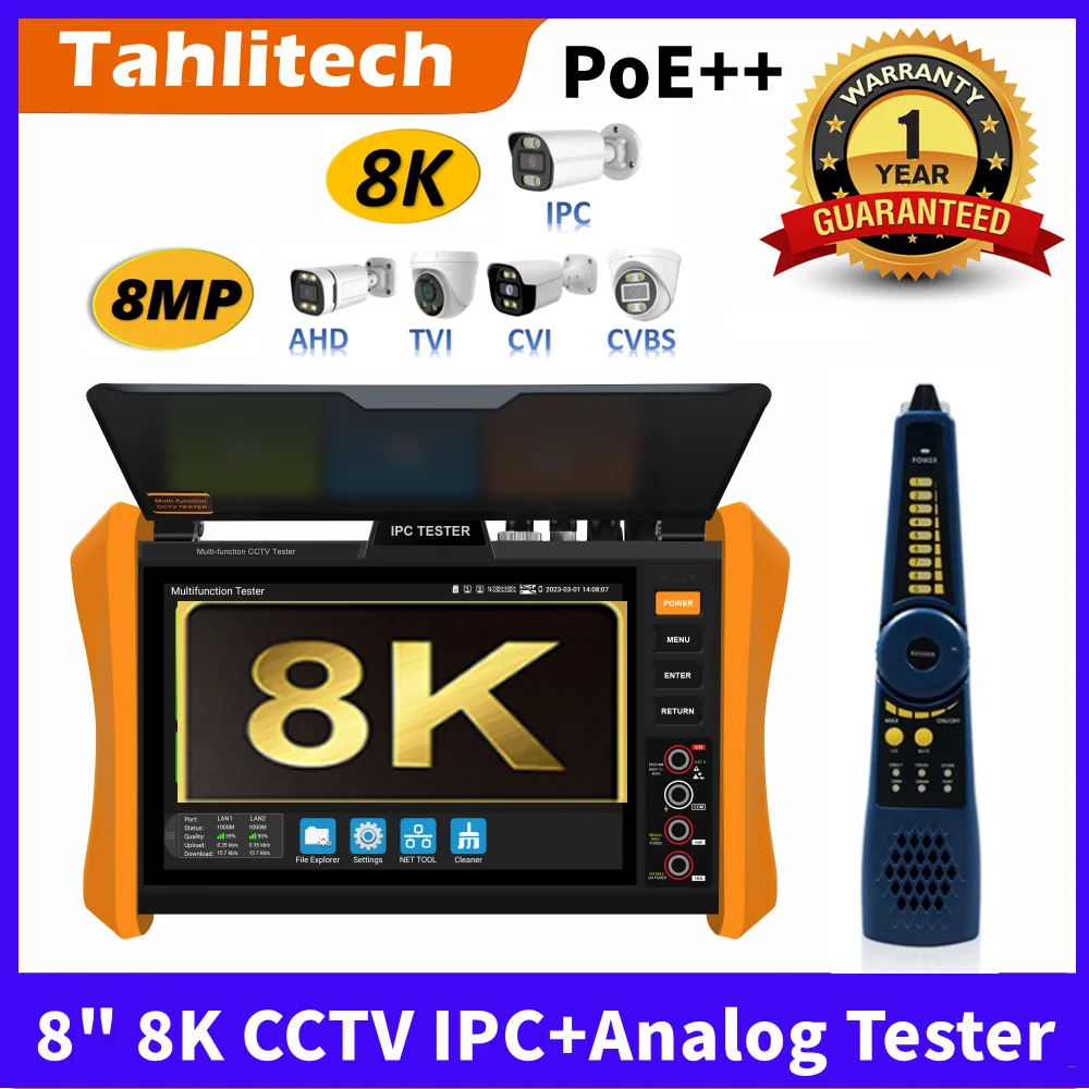 8K IP CCTV Tester Monitor HDMI VGA Input Cable Tracer POE Output AHD CVI TVI SDI Camera Testing Tool