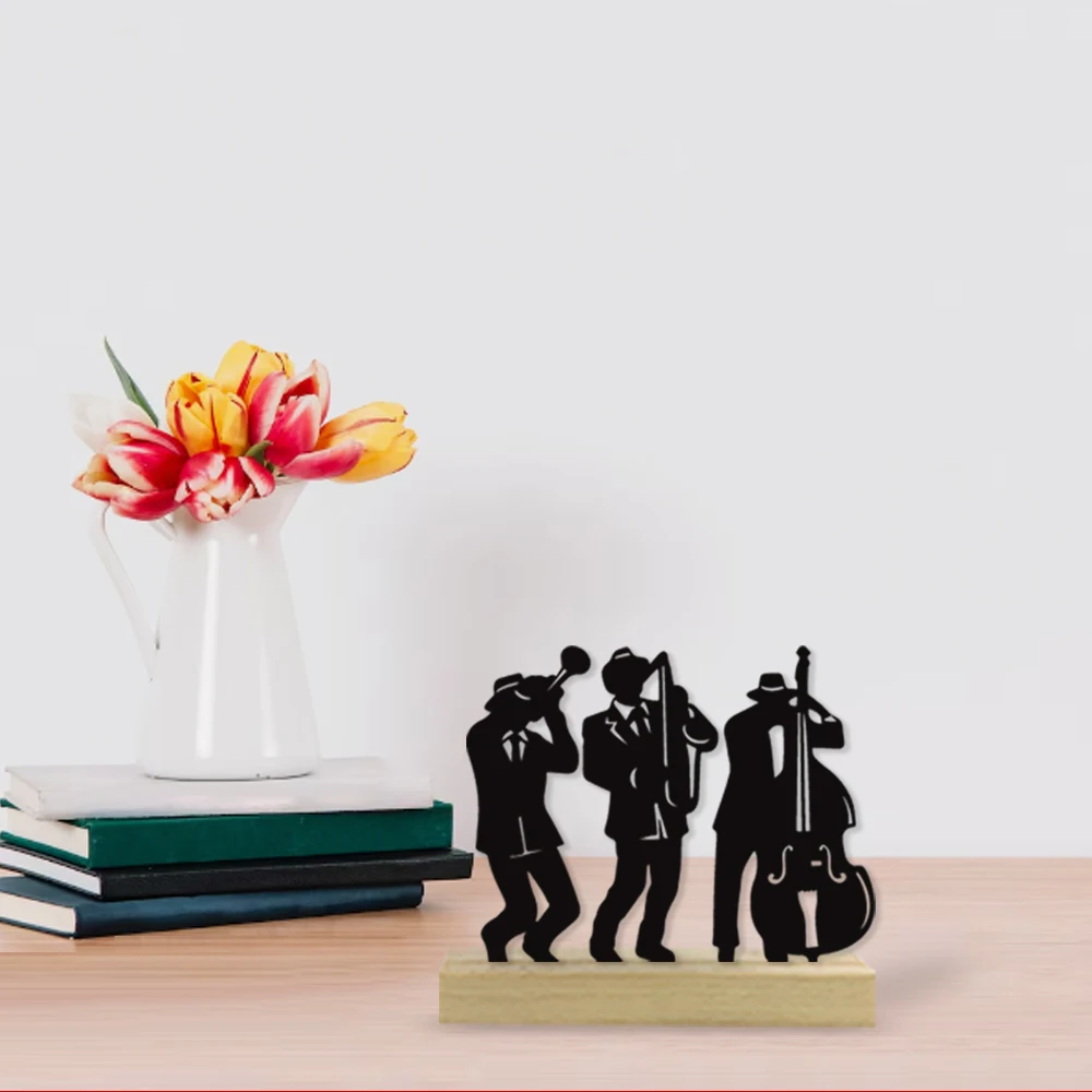 Diy Music Band Iron Ornament With Wood Base Symphony orchestra Metal Sculpture Art Figurine