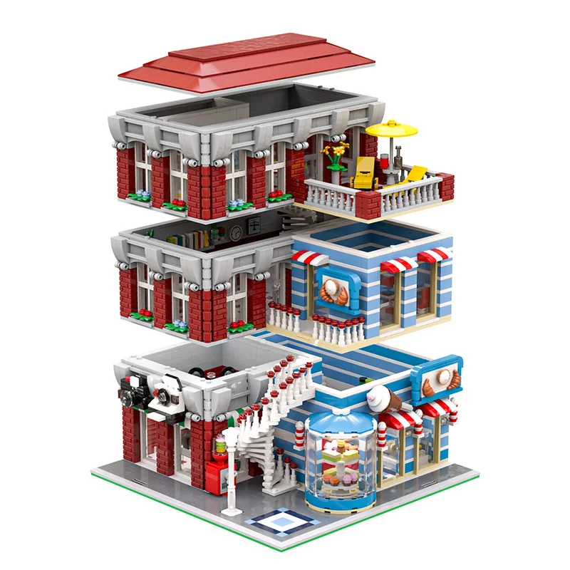 

Moc Building Blocks Магазин камер, кондитерский магазин и модель дома Технология Кирпичи DIY Сборка Подарок Праздник Город Вид на улицу Игрушка