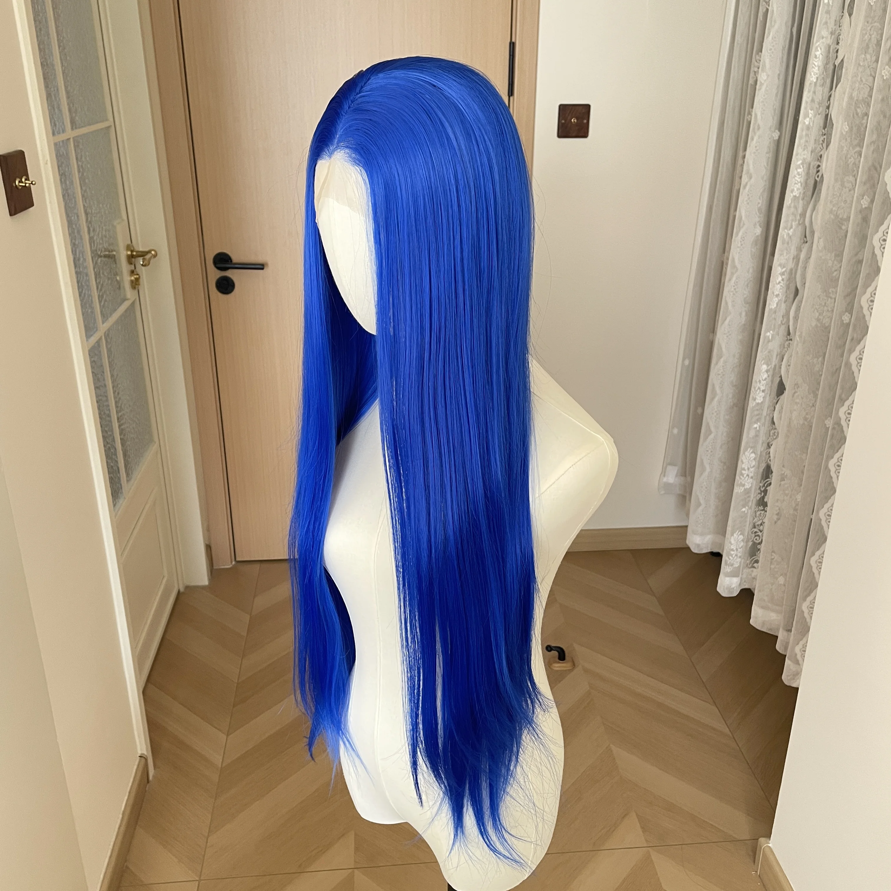 Blue 13x4 Synthetic Lace Front Wigs for Black Women 26 Inch Long Straight Glueless Wigs Heat Resistant Wigs Free Part Halloween