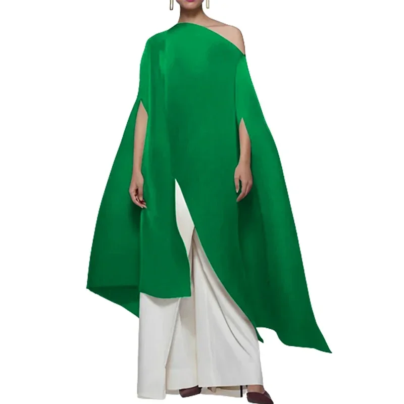 Krisstargirls  Women Hot Pink Asymmetric Cape Blouse Dress, Split Front Batwing Sleeve Solid Elegant Party Midi Tunic Top