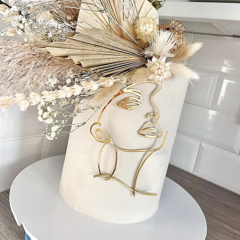 2023 Porträt Alles Gute zum Geburtstag Kuchen Topper Gold Schwarz Abstrakte Kunst Acryl Jungen Mädchen Party Kuchen Topper Mädchen Dessert Dekoration – Detail 26