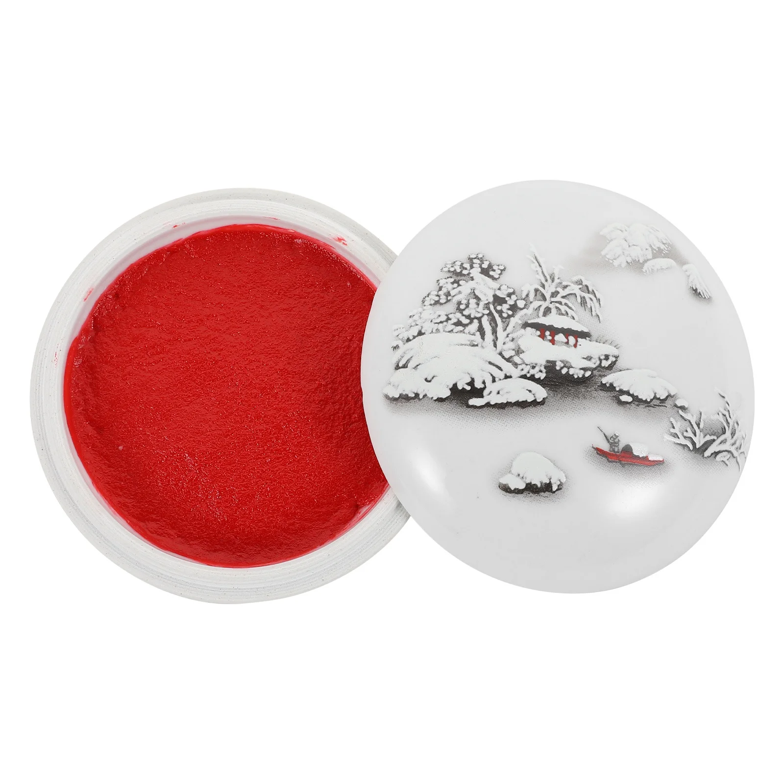 1pc Premium Ink Pad Multi-Purpose Chinese Calligraphy Supply Red Inkpad With Ceramic Box For Diy Painting Craft Scrapbook