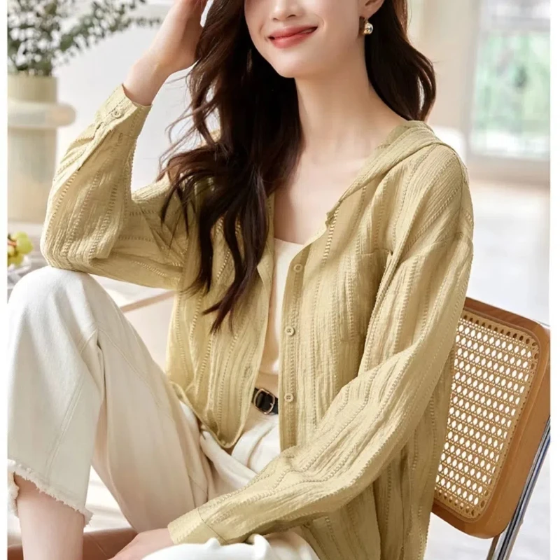 Spring Autumn Fashion Solid Shirts Women's Clothing Temperament Polo Neck Long Sleeve Single Pockets Breasted Korean Chic Tops