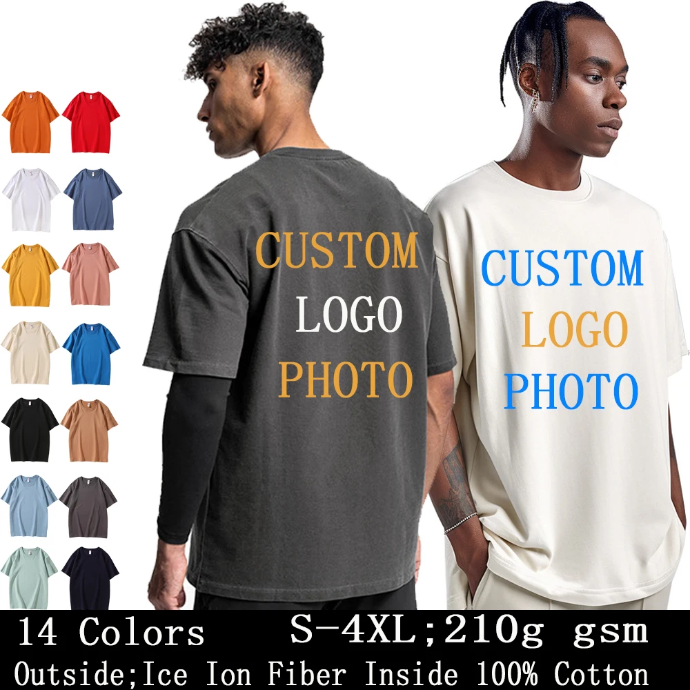 Unisex Ice Ion Fabric T-shirt, Tops de manga curta masculina, condutividade de umidade, impressão personalizada, sua própria marca de design, unissex