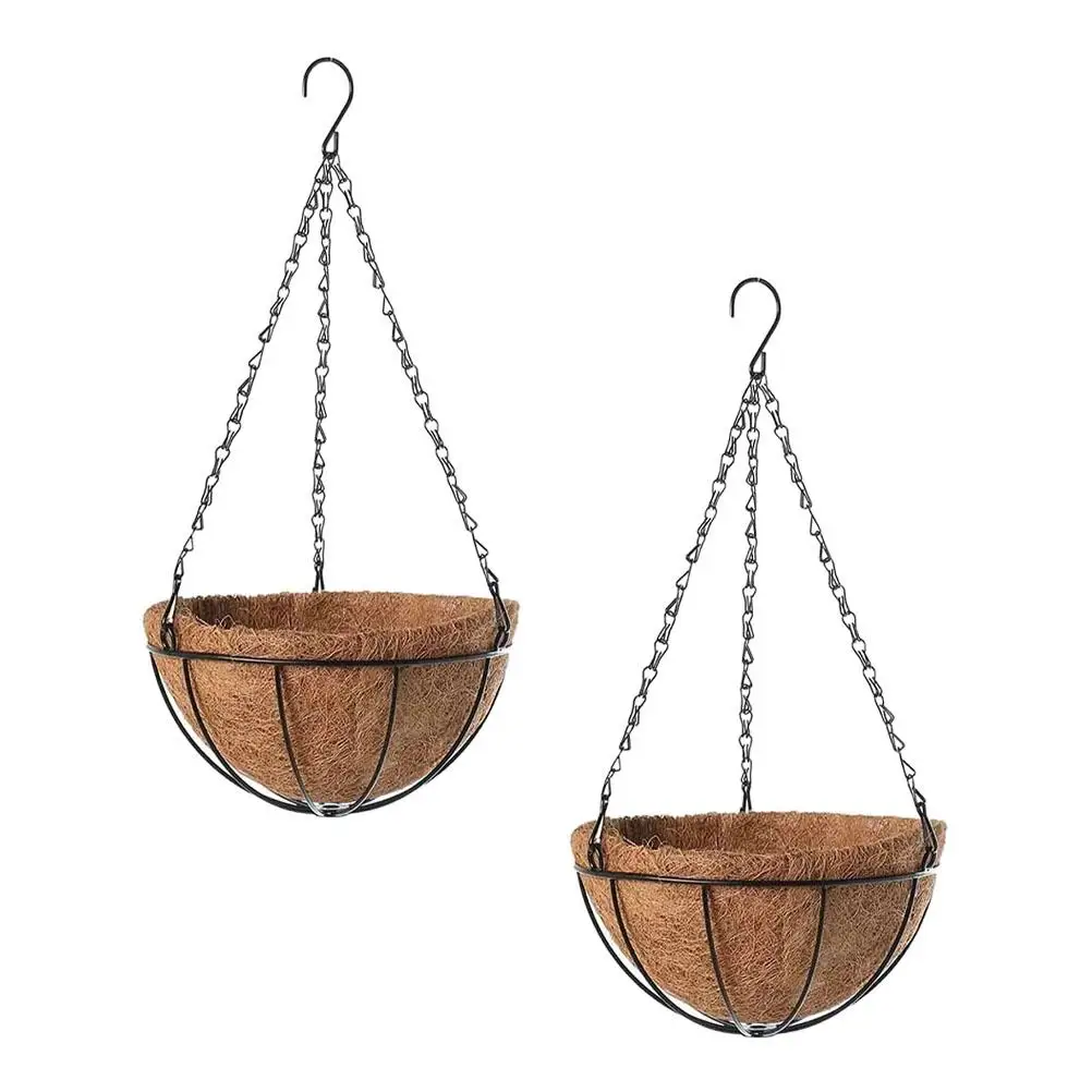 

Hanging Basket Flower Pot 2 Pcs Plastic Planter Garden Liners Moon Hanger Outdoor Wall Balcony Plant Container