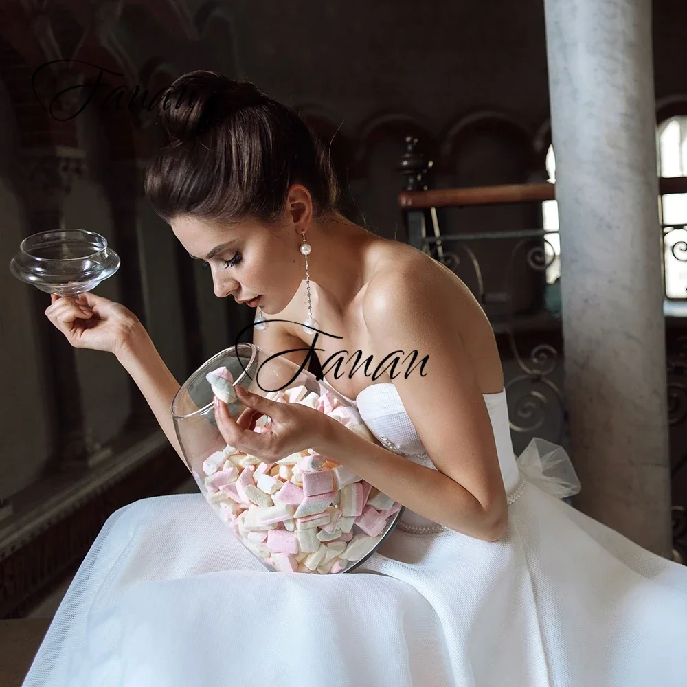 Vestido de novia sin tirantes con cuentas y apliques de cristal, Espalda descubierta, sin mangas, corte en A, vestido de novia de Organza, vestido de fiesta mariage