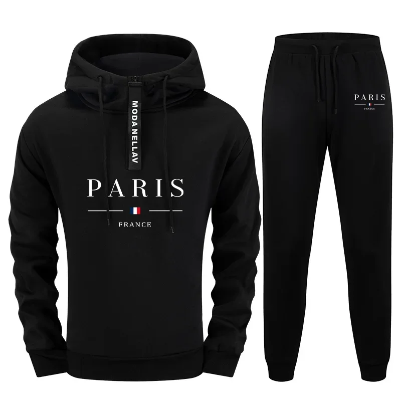 

Autumn Winter Casual Mens 2 Piece Lounge Set 2025 Paris Fashion Half Zip Hoodie and Sweatpants Urban Streetwear Tracksuit