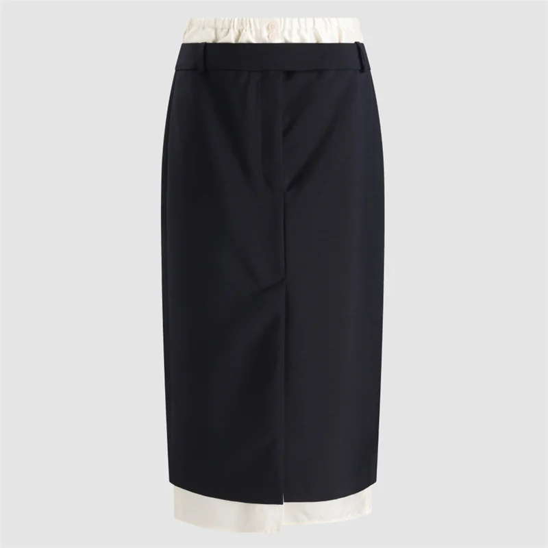 women's skirt New color blocking patchwork long skirt for autumn 2026 Wool blend women's half skirt High waisted pencil skirt