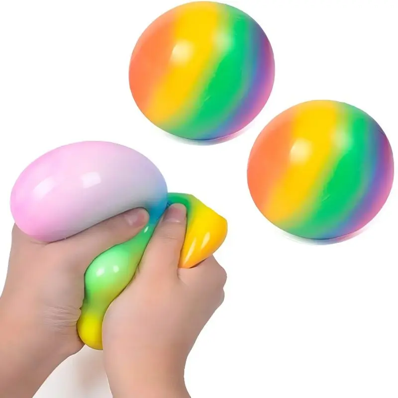 Gradient Rainbow Pinch Pink Ball Stress Relief Ball Toy Squeezing Slow Rebound Jump Ball Children's Finger Training Toy Ball